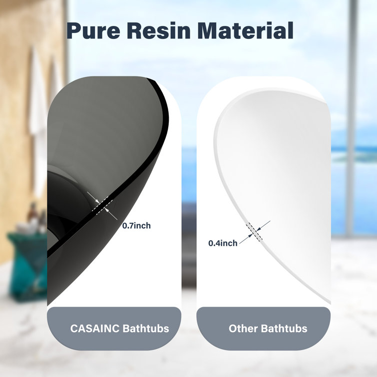 69'' Black Transparent Resin Freestanding Soaking Bathtub