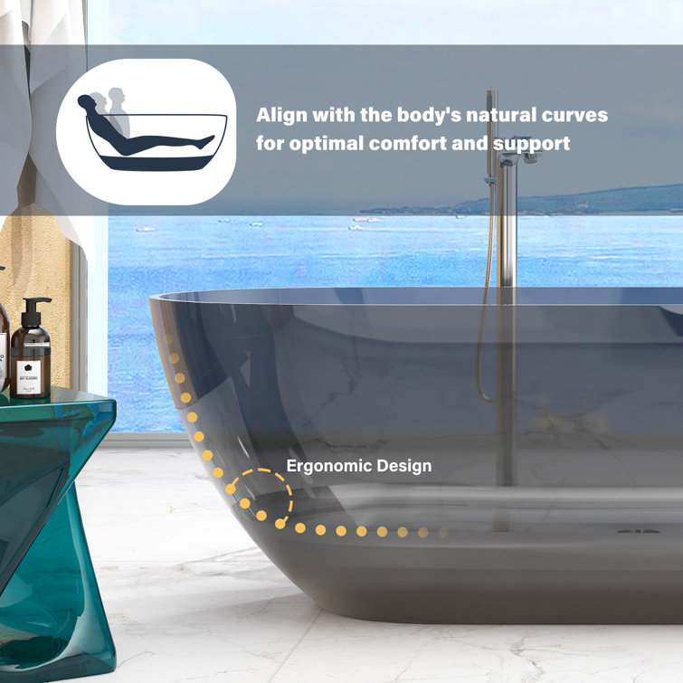 69'' Black Transparent Resin Freestanding Soaking Bathtub