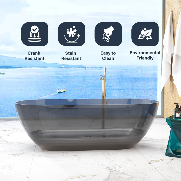 69'' Black Transparent Resin Freestanding Soaking Bathtub