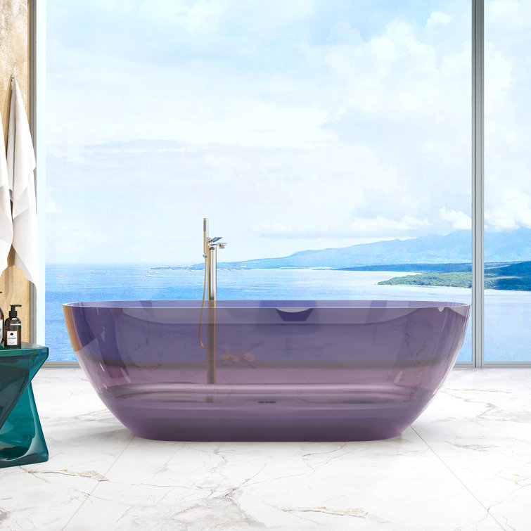 69'' Purple Transparent Resin Freestanding Soaking Bathtub