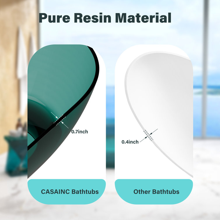 69'' Ocean Blue Transparent Resin Freestanding Soaking Bathtub