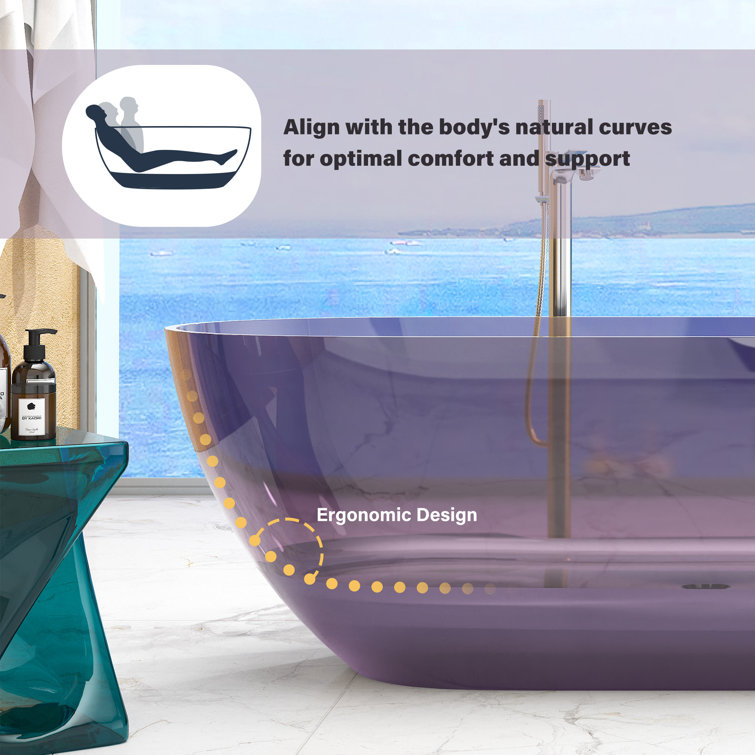 69'' Purple Transparent Resin Freestanding Soaking Bathtub