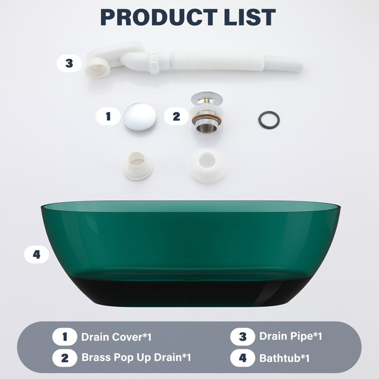 69'' Ocean Blue Transparent Resin Freestanding Soaking Bathtub