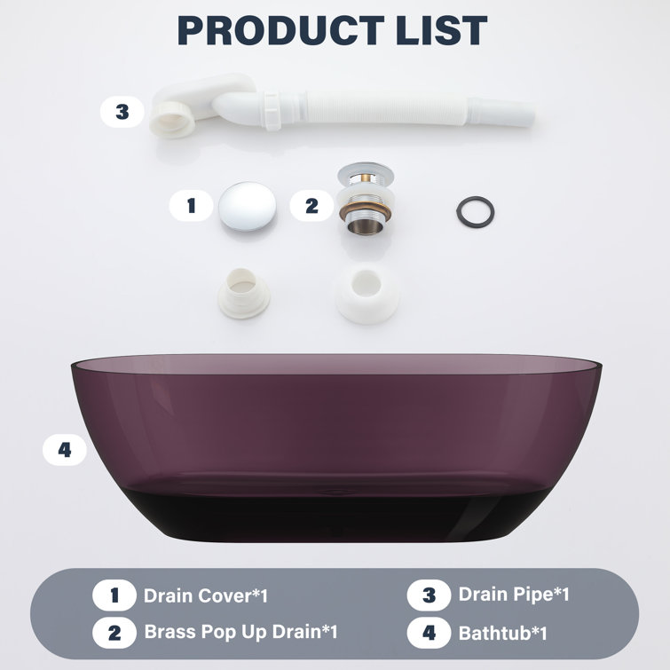 69'' Purple Transparent Resin Freestanding Soaking Bathtub