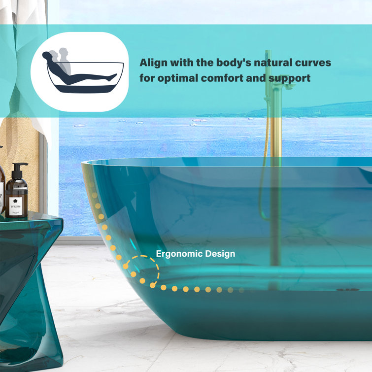 69'' Ocean Blue Transparent Resin Freestanding Soaking Bathtub