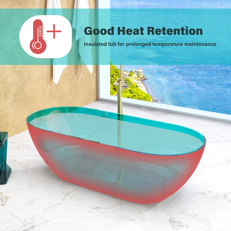 69'' Ocean Blue Transparent Resin Freestanding Soaking Bathtub