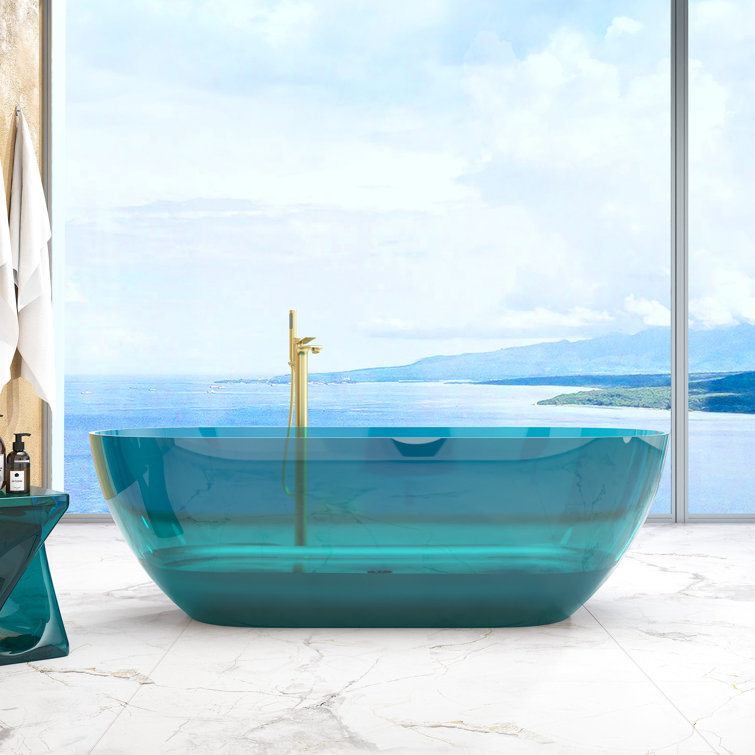 69'' Ocean Blue Transparent Resin Freestanding Soaking Bathtub