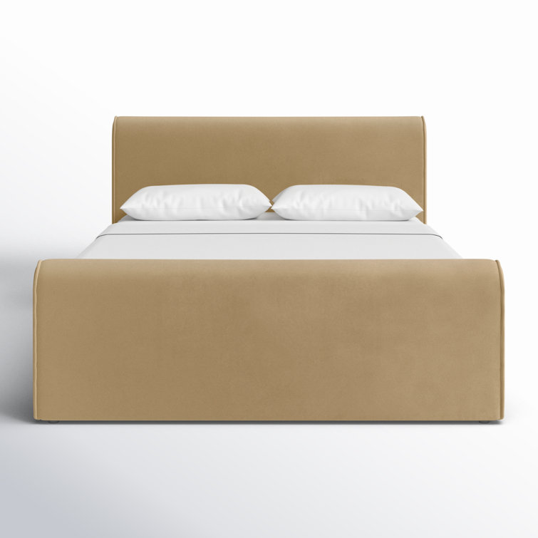 Camel Velvet Upholstered Queen Bed with Headboard