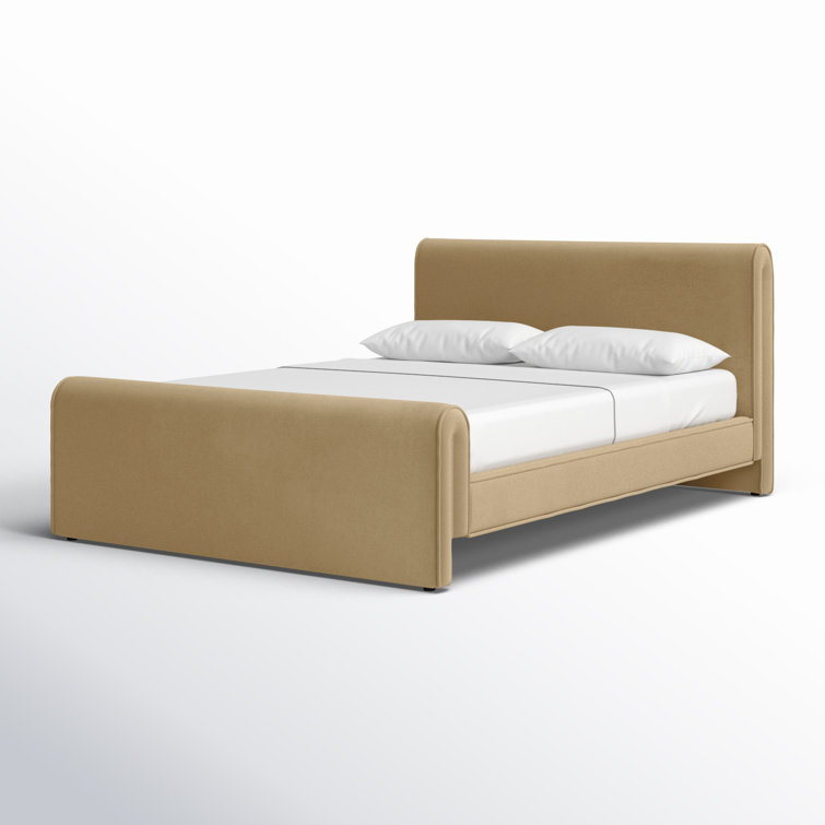 Camel Velvet Upholstered Queen Bed with Headboard