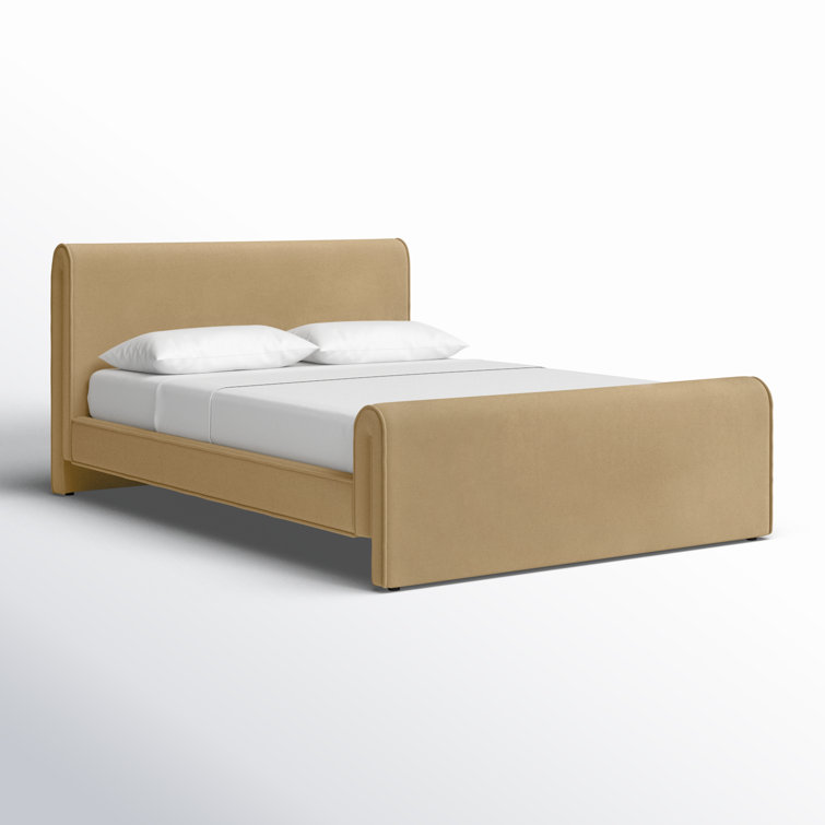 Camel Velvet Upholstered Queen Bed with Headboard