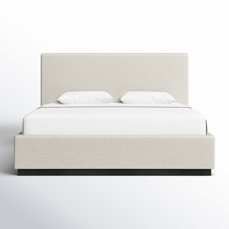 King Beige Velvet Upholstered Wood Frame Bed with Slats