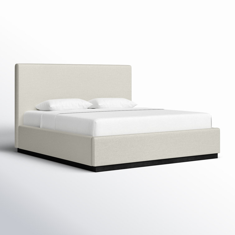 King Beige Velvet Upholstered Wood Frame Bed with Slats