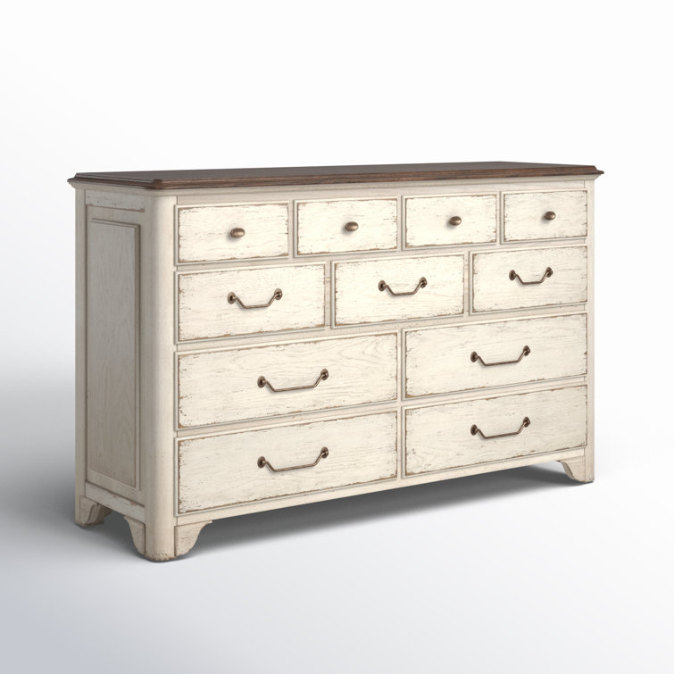 Cream and Honey Oak 11-Drawer Rustic Dresser