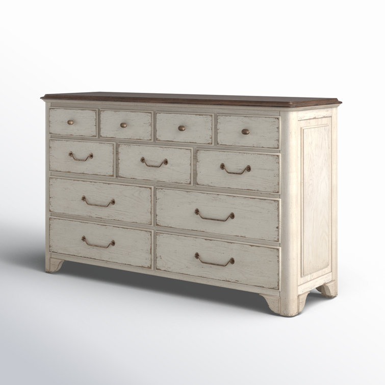 Cream and Honey Oak 11-Drawer Rustic Dresser