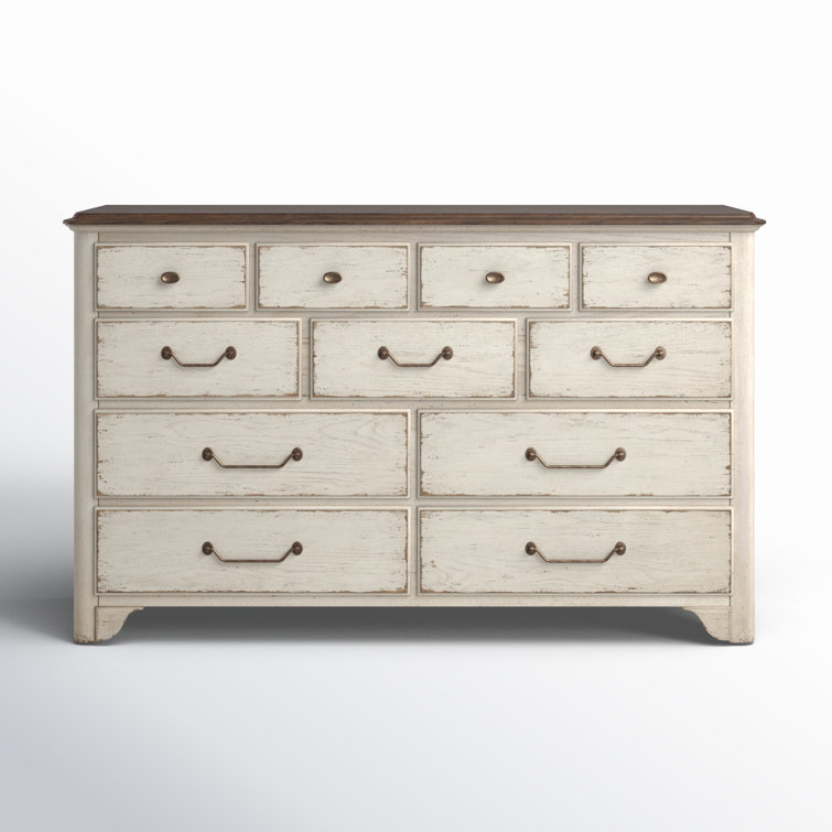 Cream and Honey Oak 11-Drawer Rustic Dresser