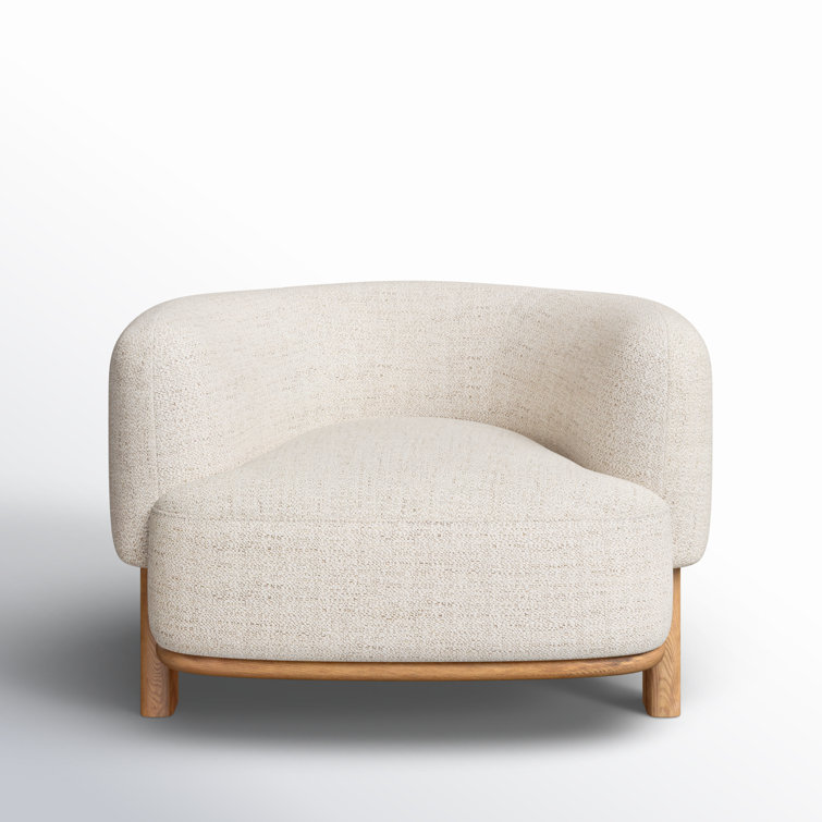 Cream Upholstered Barrel Chair with Natural Ash Wood Legs