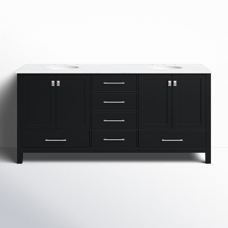 Irene 72" Black Double Bathroom Vanity with Calacatta White Countertop
