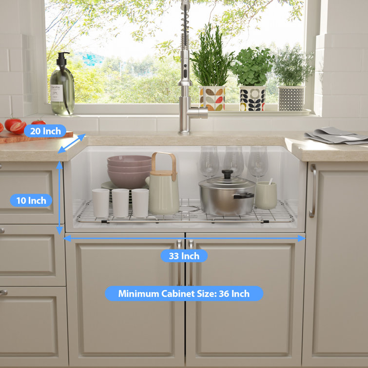 33"L x 20"W Farmhouse Kitchen Sink Deep Single Bowl Fireclay Workstation Sink with Cutting Board and Dish Drying Rack