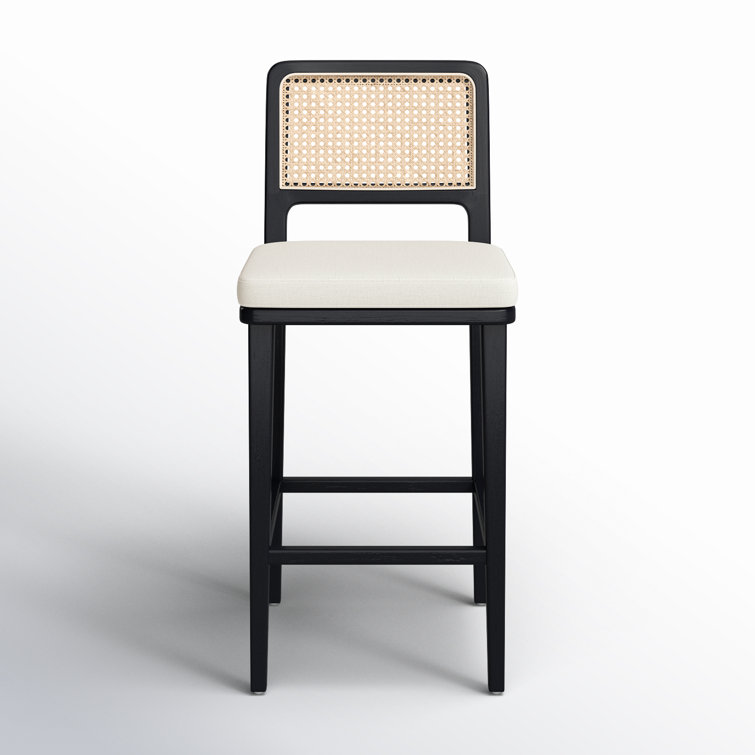 Modern White Linen & Black Beech Wood Counter Stool