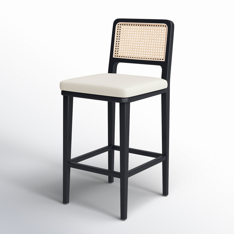 Modern White Linen & Black Beech Wood Counter Stool