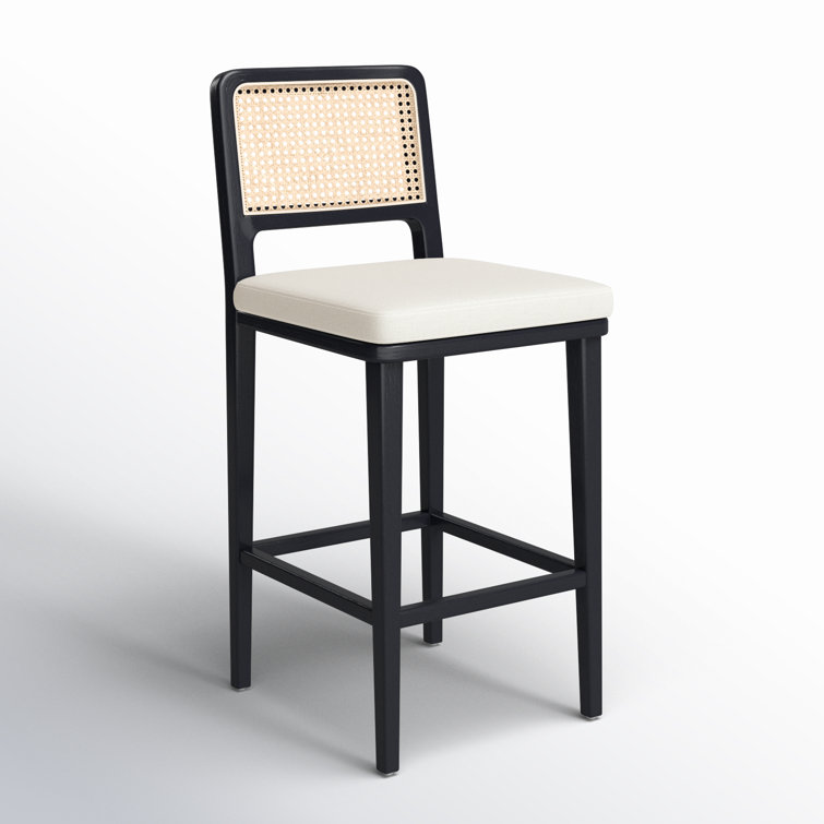 Modern White Linen & Black Beech Wood Counter Stool