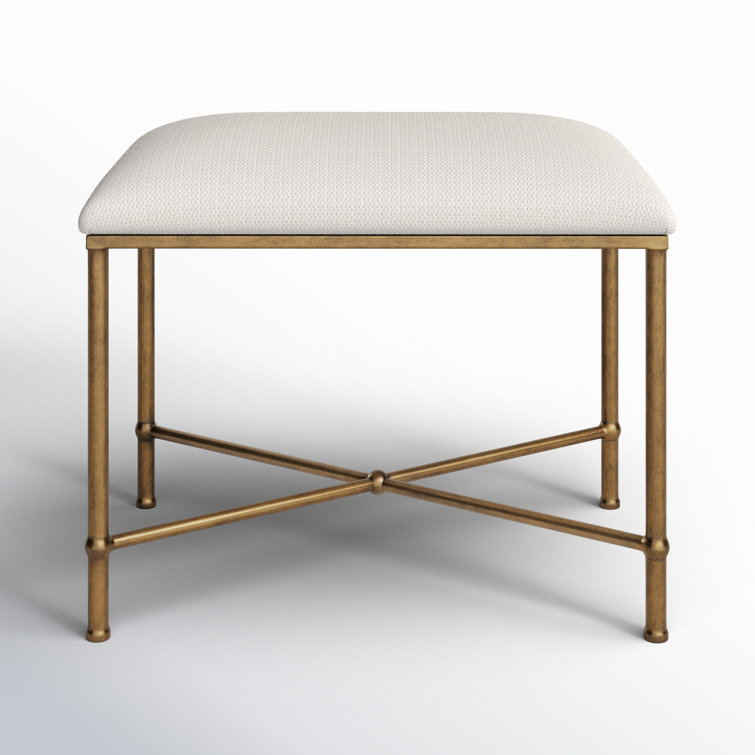 Avenham 24" White Textured Fabric Accent Bench with Antique Gold Frame
