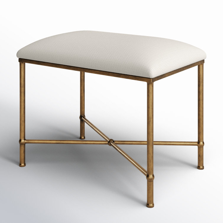 Avenham 24" White Textured Fabric Accent Bench with Antique Gold Frame