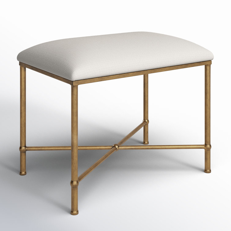 Avenham 24" White Textured Fabric Accent Bench with Antique Gold Frame