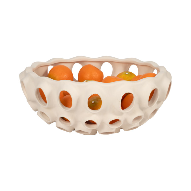 Cream Handcrafted Terracotta Decorative Bowl with Cutout Design