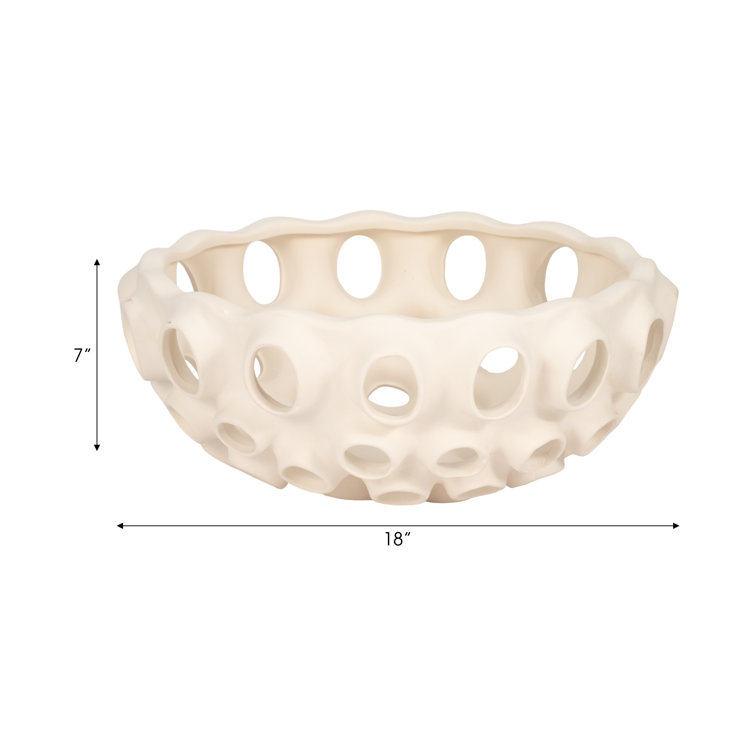 Cream Handcrafted Terracotta Decorative Bowl with Cutout Design