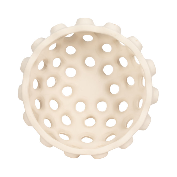 Cream Handcrafted Terracotta Decorative Bowl with Cutout Design