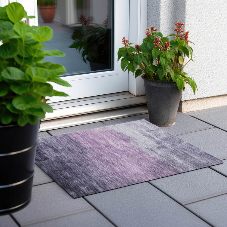 Lavender and Gray Striped Washable Outdoor Doormat