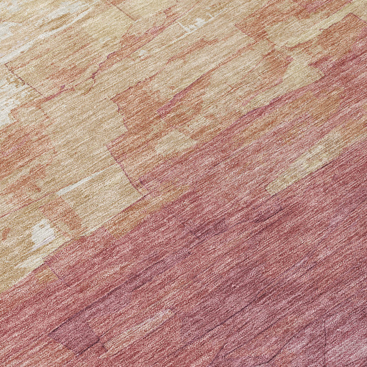 Red and Beige Rectangular Washable Synthetic Rug