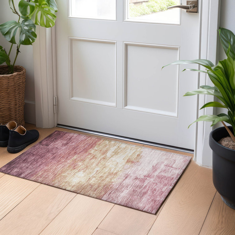 Red and Beige Rectangular Washable Synthetic Rug