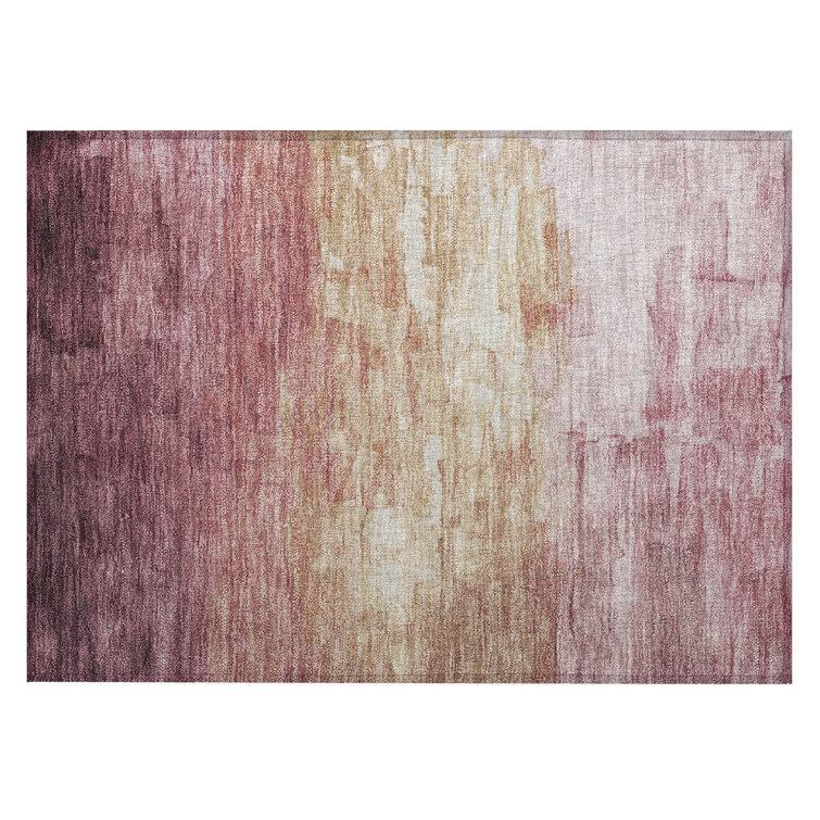 Red and Beige Rectangular Washable Synthetic Rug