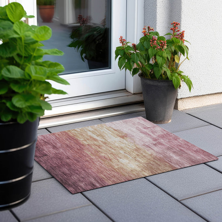 Red and Beige Rectangular Washable Synthetic Rug