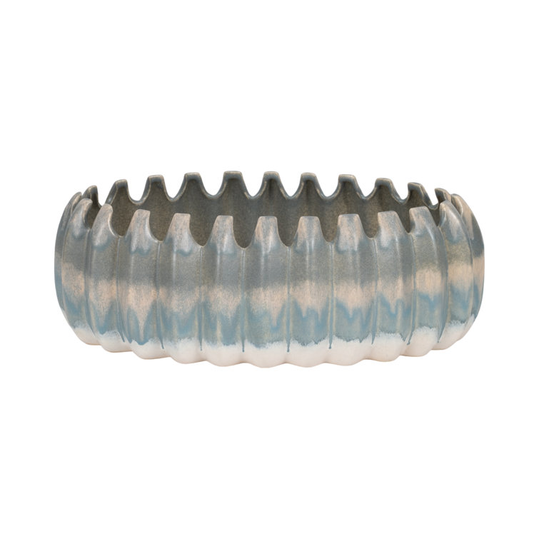 Estella Blue and Beige Handcrafted Terracotta Decorative Bowl