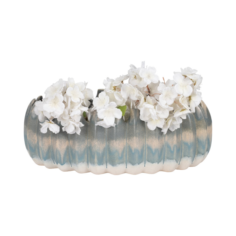 Estella Blue and Beige Handcrafted Terracotta Decorative Bowl