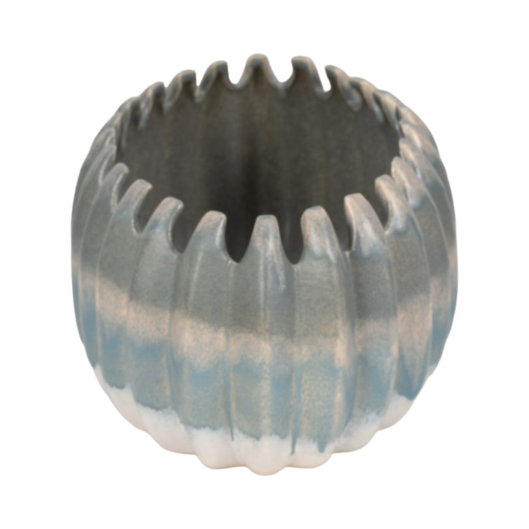 Estella Blue and Beige Handcrafted Terracotta Decorative Bowl