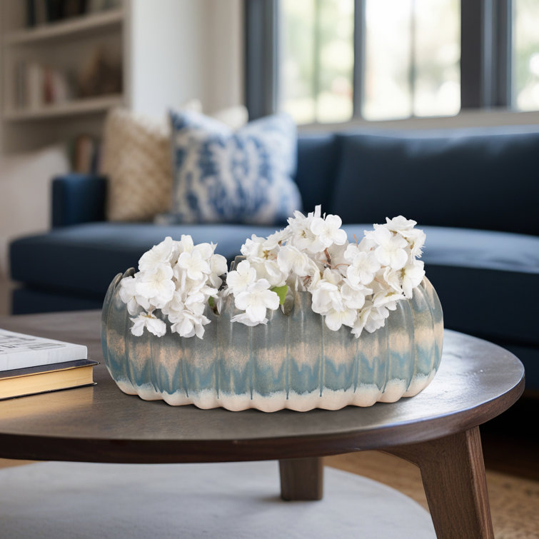 Estella Blue and Beige Handcrafted Terracotta Decorative Bowl