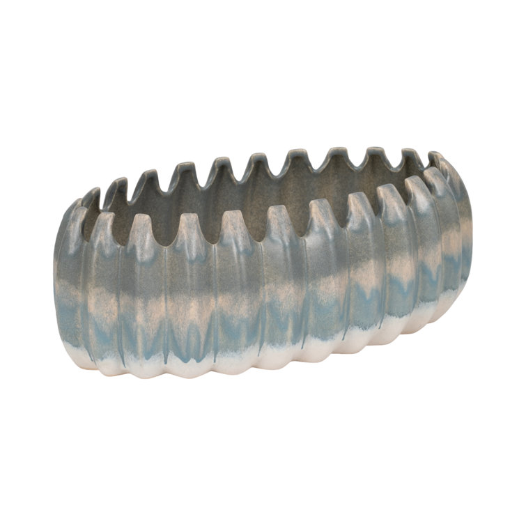 Estella Blue and Beige Handcrafted Terracotta Decorative Bowl