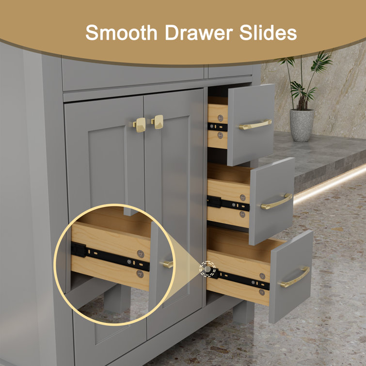 Gray 36" Freestanding Bathroom Vanity with Gold Hardware