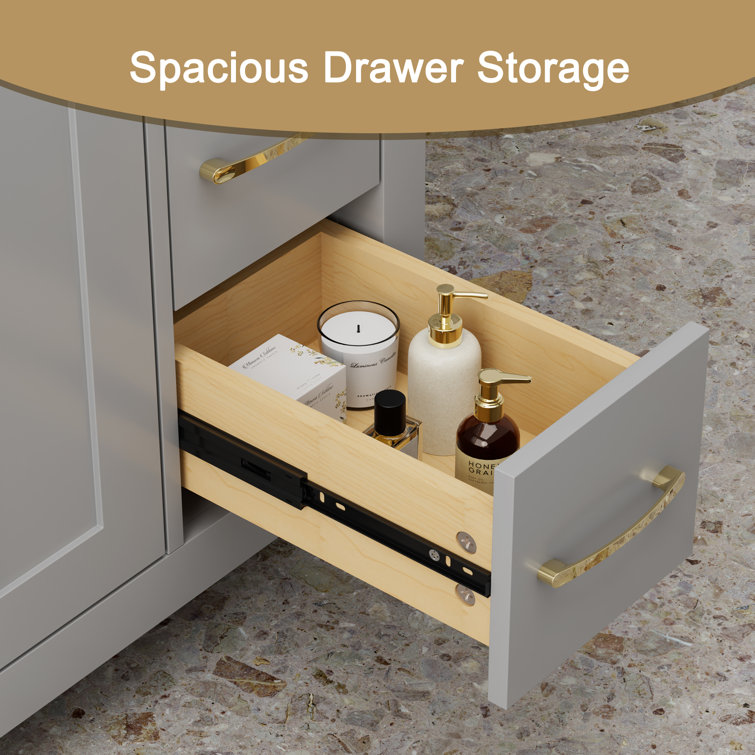 Gray 36" Freestanding Bathroom Vanity with Gold Hardware