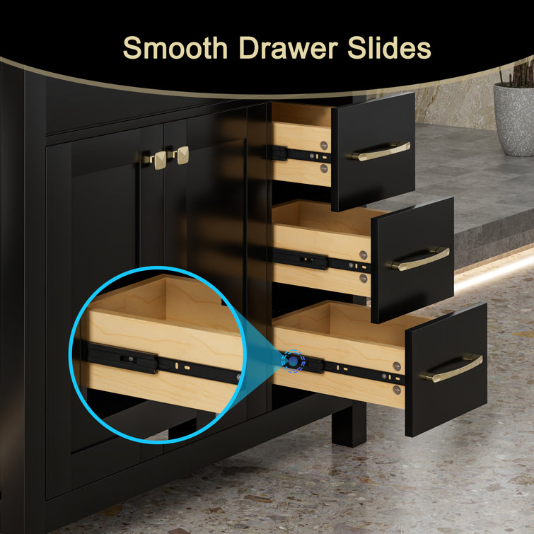 36 Inch Black Freestanding Bathroom Vanity Base with Gold Hardware
