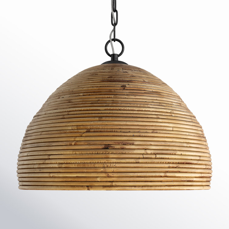 Woodleigh 20'' Brown Rattan and Bronze Dome Pendant Light