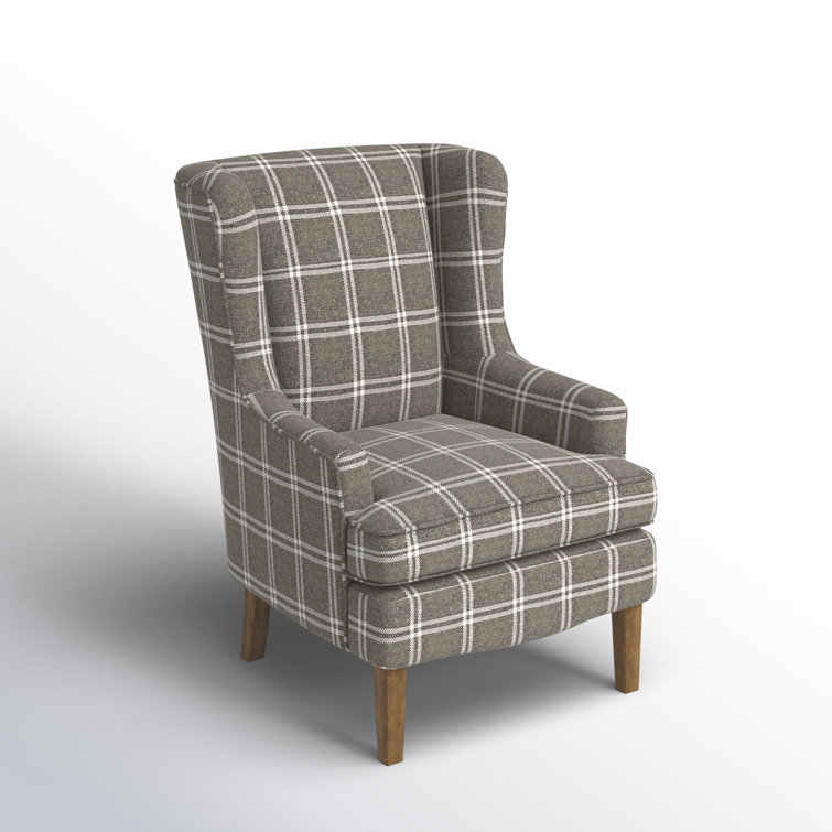 Graphite Plaid Upholstered Wood Accent Chair