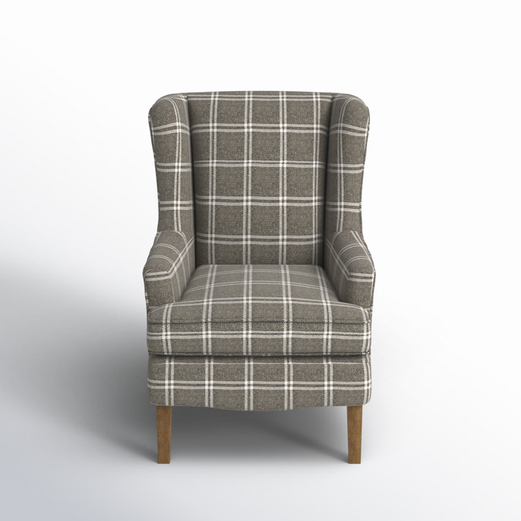 Graphite Plaid Upholstered Wood Accent Chair
