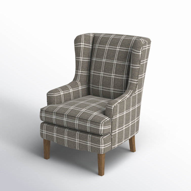 Graphite Plaid Upholstered Wood Accent Chair