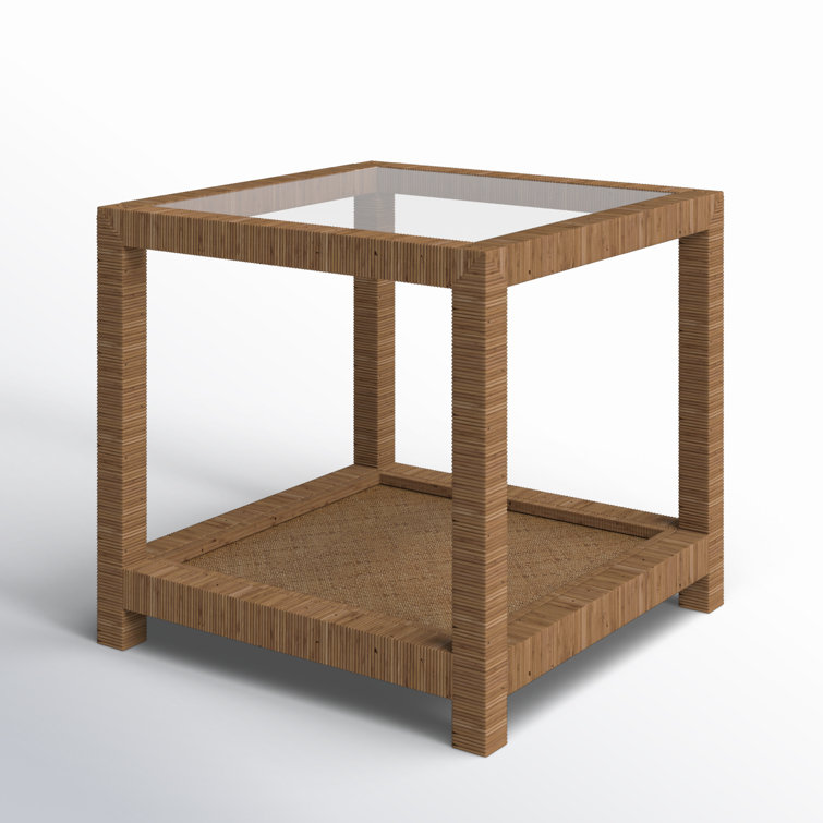 Coastal Charm 26" Brown Rattan and Glass Square End Table