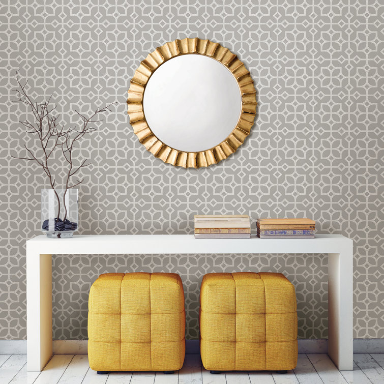 Light Grey Geometric Floral Vinyl Wallpaper